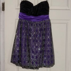 NWT! Black and Purple Strapless Party Dress